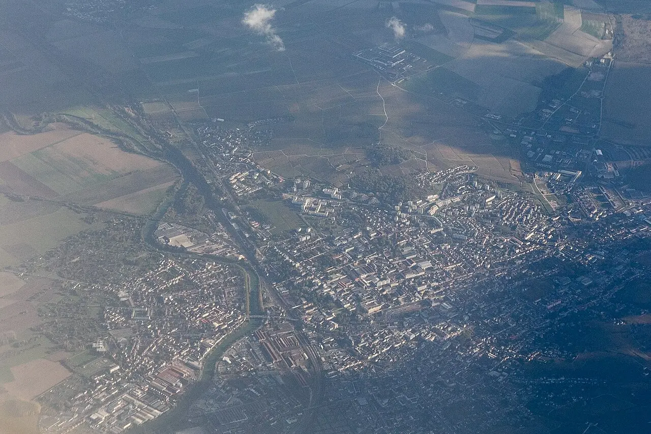 Aerial view of Épernay photographed in October 2017