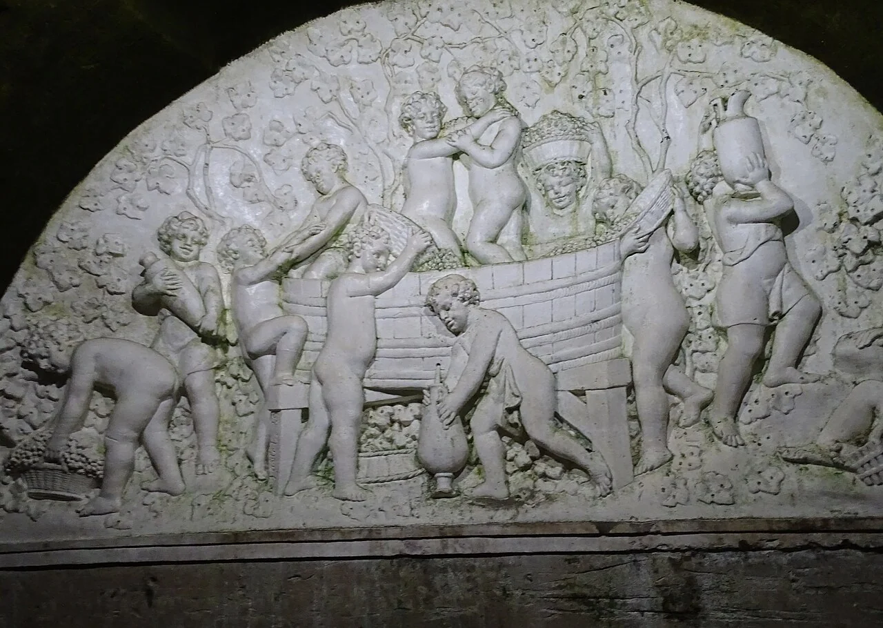 Carved chalk relief inside the Mercier cellars in Épernay