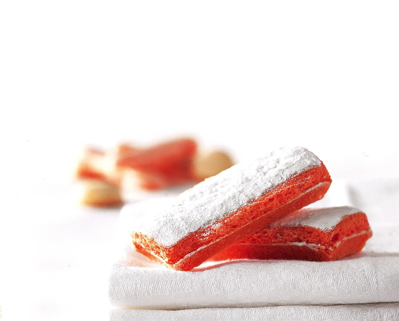 Pink biscuits of Reims dusted with icing sugar