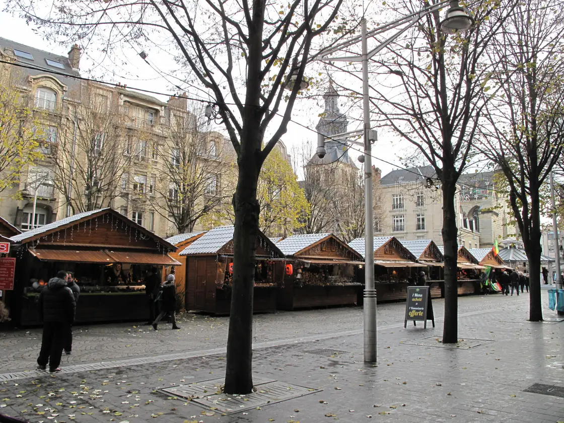 Reims Christmas market on Place Drouet-d’Erlon in December 2013